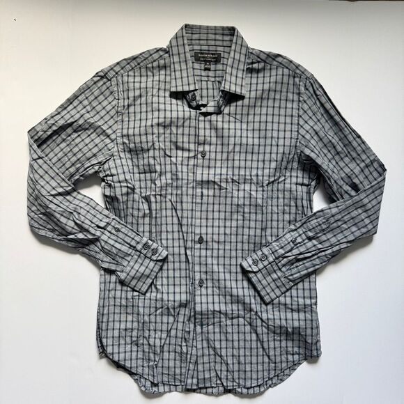 Banana Republic Stretch Tailored Slim Fit Grey/Navy Plaid Size Medium - Picture 1 of 6
